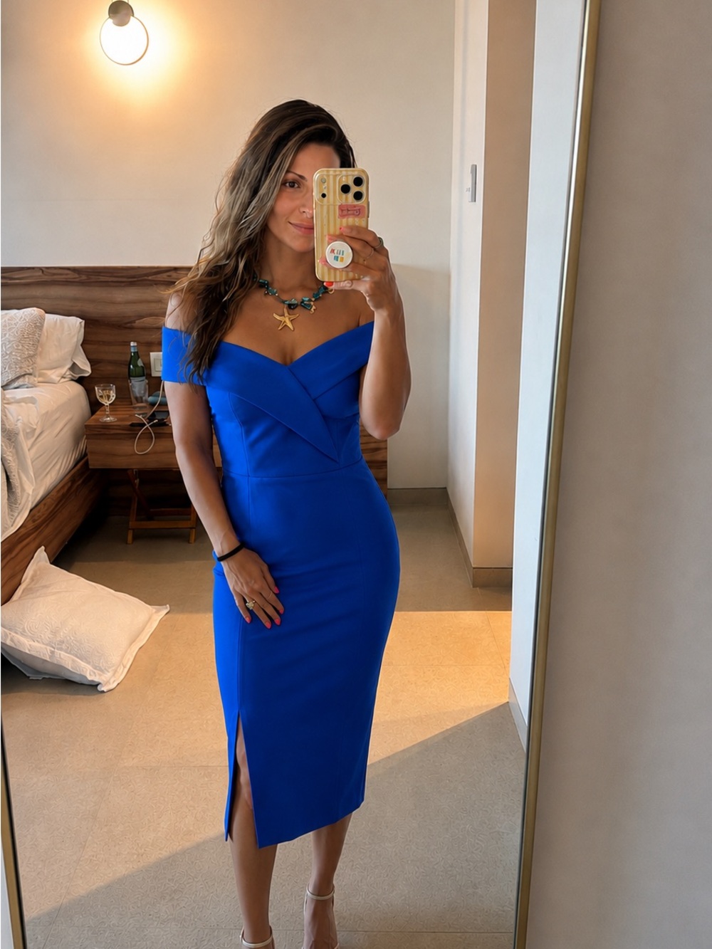 Elegant One-Shoulder Cobalt Blue Midi Dress